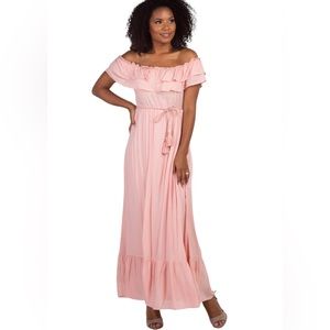 Pink Off Shoulder Tassel Tie Maxi Dress 
Dress Day S